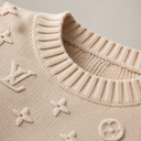 Luxury Beige Knit Sweater and Wide Leg Pants Set Styled with a Louis Vuitton Monogram Neverfull GM